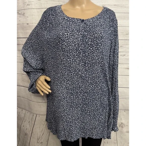 Lane Bryant Blouse Plus Size 24 Floral Print Long Sleeve Rayon - Picture 1 of 12